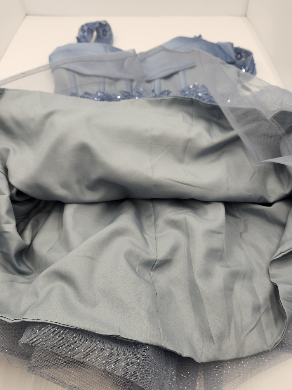 Satin & Tulle Dusty Blue Party Mini Dress - Picture 11 of 16